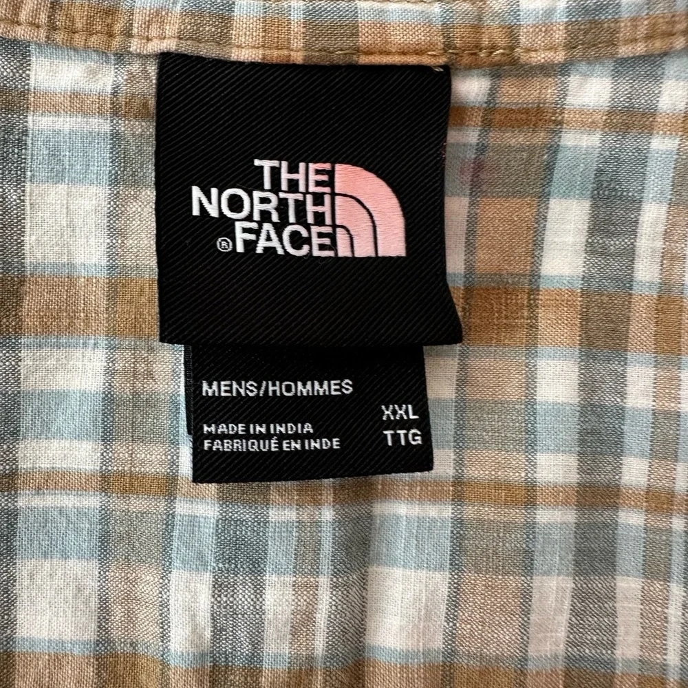 The North Face Button Up Shirt‎ Mens Size XXL Brown/blue Plaid Short Sleeve
